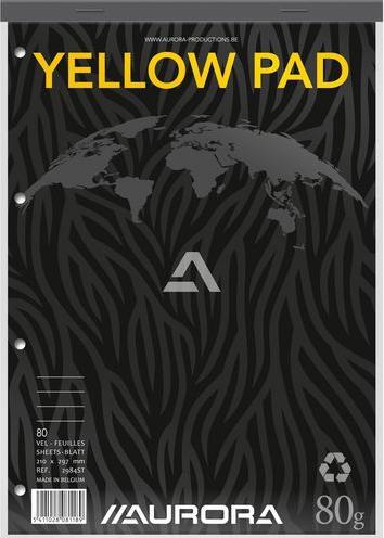 Image du produit Aurora Bloc-notes Relié DIN A4 Ligné Papier Jaune, Noir Perforé (A4, À rayures)