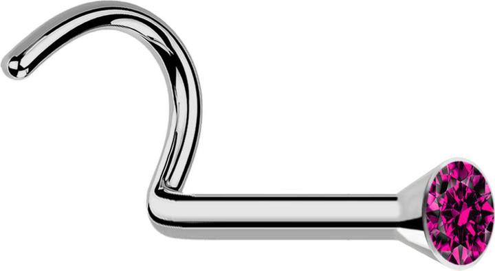 Produktbild Star Piercing Nasenstecker gebogen silber mit Kristall fuchsia (Titan, ohne Messing)