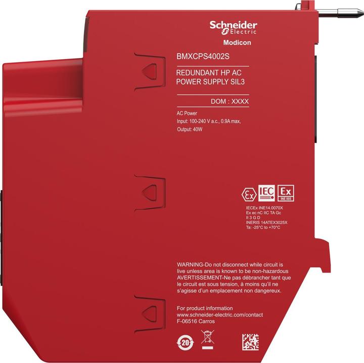 Actual product image Schneider Electric M580S POWER SUPPLY 100...240VAC REDUNDANT BMXCPS4002S