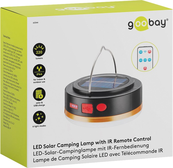 Actual product image Goobay LED solar camping lamp with rechargeable battery