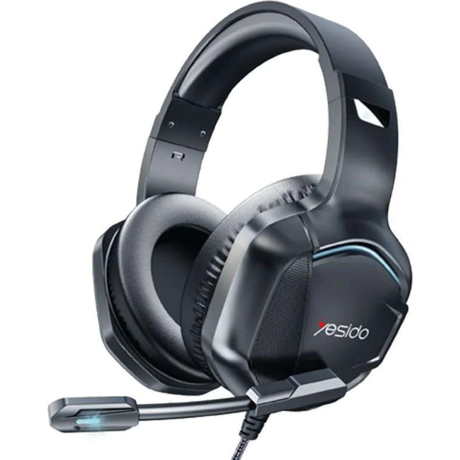 Yesido - Wired Headphones (EK01) - for Gaming, Jack 3.5mm, with Microphone, RGB LED Lights - Black (Cablato), Cuffie da gaming, Nero