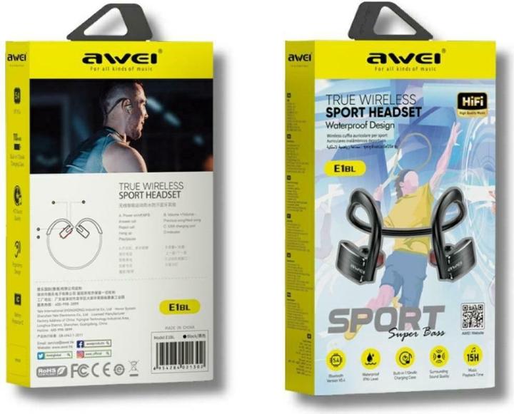 Image du produit Awei Słuchawki bezprzewodowe E1BL Bluetooth 4.1 sportowe czarny (13 h, Sans fil)