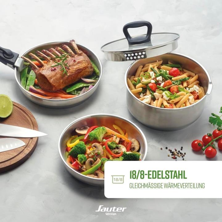 Produktbild Qdesign 10-teiliges Induktionskochgeschirr-Set mit Antihaftbeschichtung und abnehmbaren Griffen (Pfannenset + Topfset, Edelstahl)