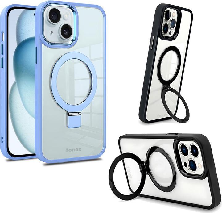 Productafbeelding Fongex iPhone 15 - Fonex Kickstand hoesje met magneet lichtblauw (Apple iPhone 15)