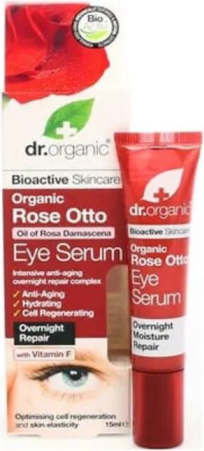 Produktbild Dr. Organic Rose Otto Eye Serum Restoring Fine Lines 15ml Pink (Augenpflege Serum, 15 ml, Tag)