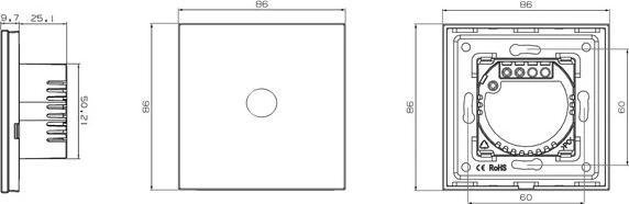 Actual product image Spring Three Gang, One Way Touch Switch, Glass Black