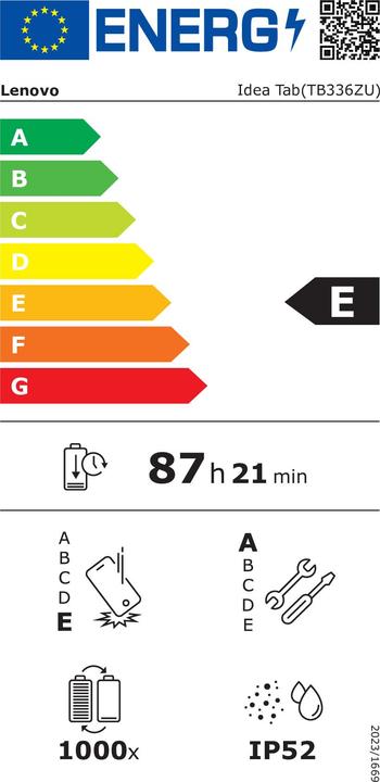 Energy Label Lenovo Idea Tab (5G, 11", 128 GB, Luna Grey)