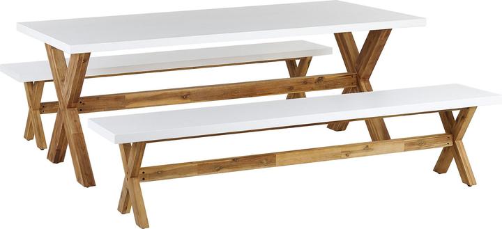 Produktbild Beliani Gartenmöbel Set Faserzement weiss 6-Sitzer 3-teilig OLBIA (200 x 100 x 75 cm)