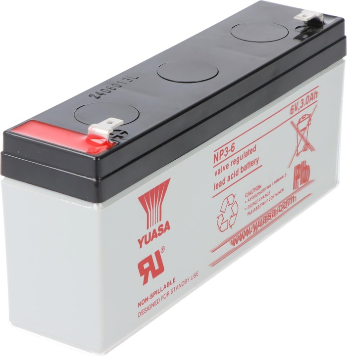 Actual product image Yuasa NP3-6 Battery Lead PB 6 Volt 3Ah Faston 4,8mm (6 V, 3 Ah)