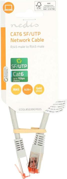 Immagine prodotto Nedis Cavo di rete CAT6 - RJ45 maschio - RJ45 maschio - SF/UTP - 0,25 m - Rotondo - PVC - Grigio - (SF/UTP, CAT6, 0.25 m)