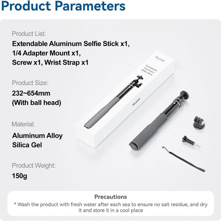 Immagine prodotto Telesin Bastone per selfie con testa a sfera per fotocamere d'azione