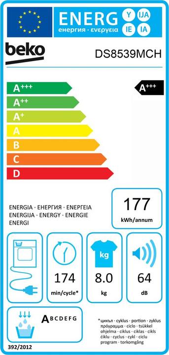 Energie-Label Beko DS8539MCH (8 kg, Rechts)