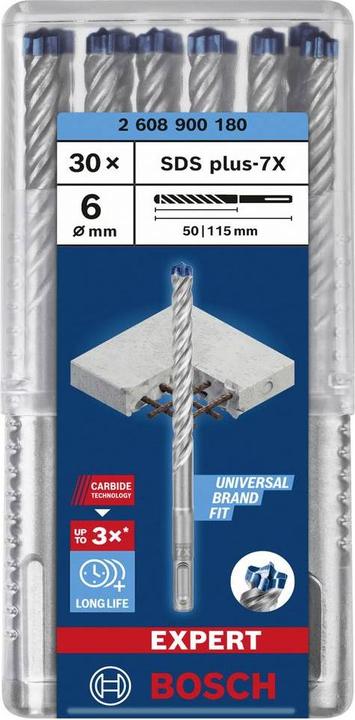 Productafbeelding Bosch Professional Zubehör Expert SDS plus-7X hamerboor, 6 x 50 x 115 mm, 30 stuks. (6 millimeter)