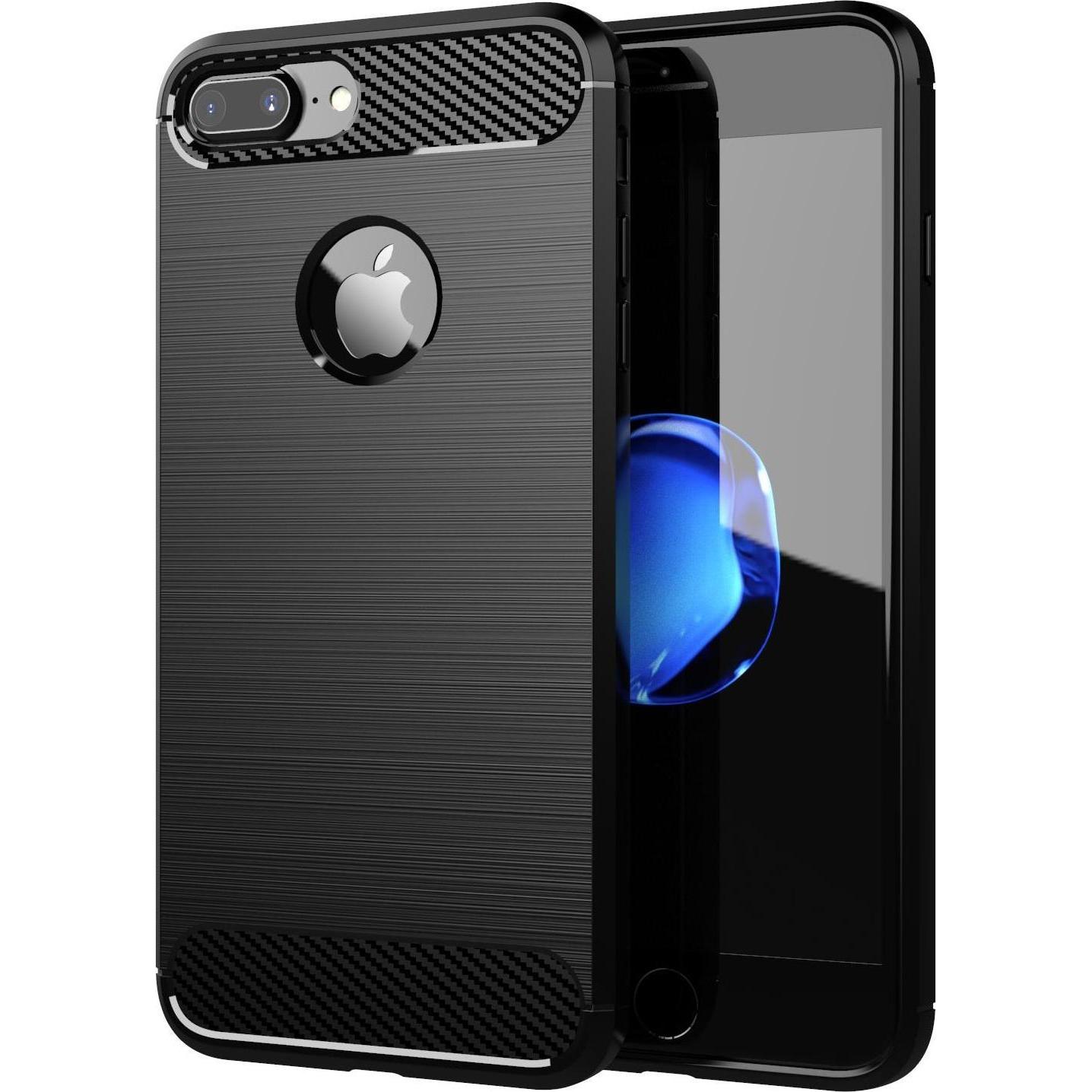 Cadorabo TPU Ultra Slim carbon edelstahl Kombi Cover (Apple iPhone 7 Plus), Smartphone Hülle, Schwarz