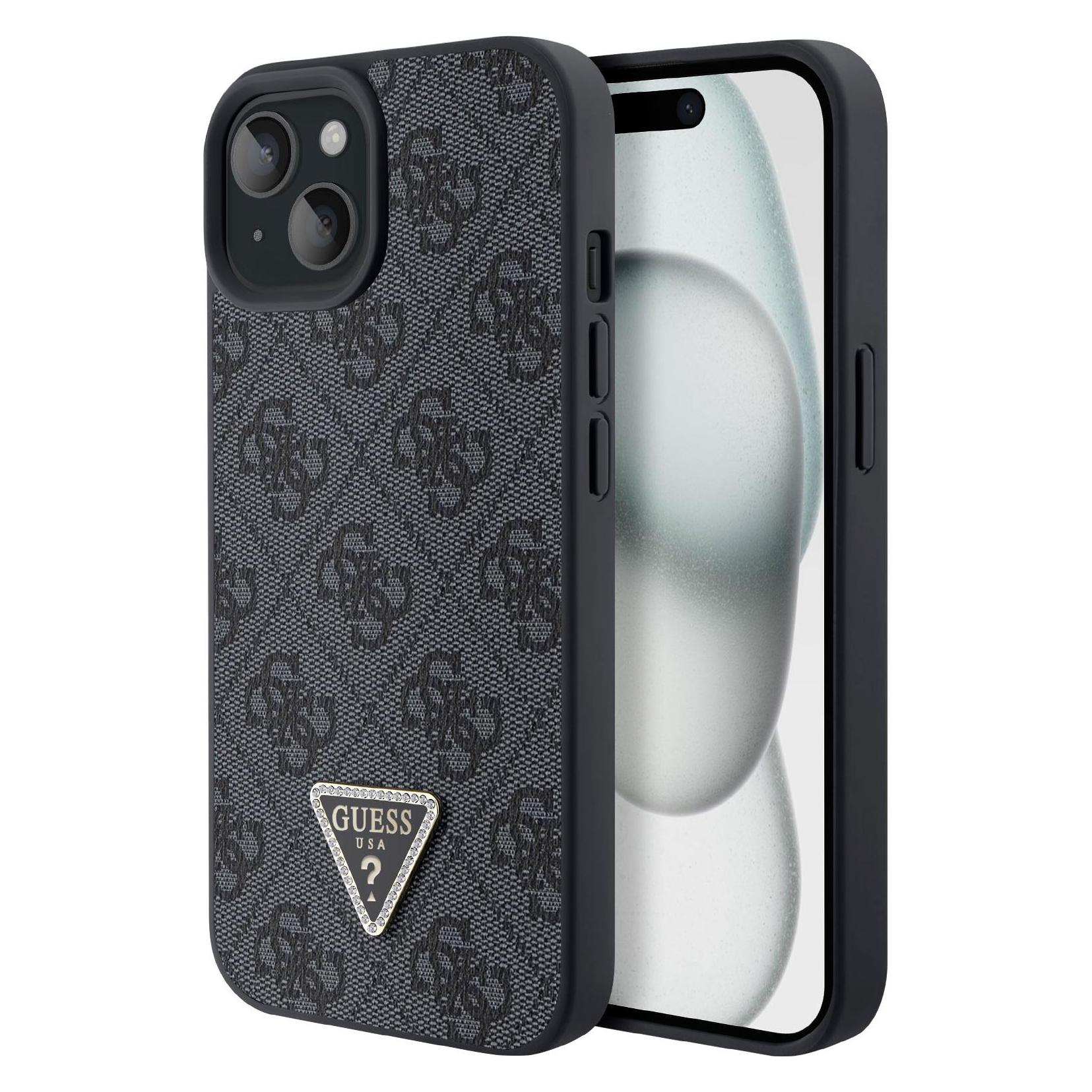 Guess IPhone 15 Strass Triangle Metal Logo Case (Apple IPhone 15), Smartphone Hülle, Schwarz
