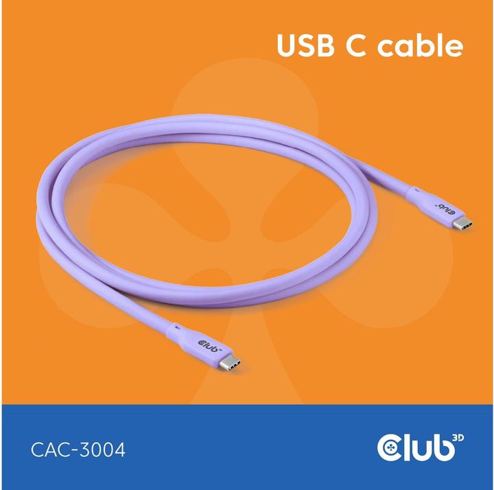 Actual product image Club 3D Club3D Lifestyle USB-C cable PD 240W,20Gbps 2m purple pc/st retail (2 m, USB 4.0, 240 W)