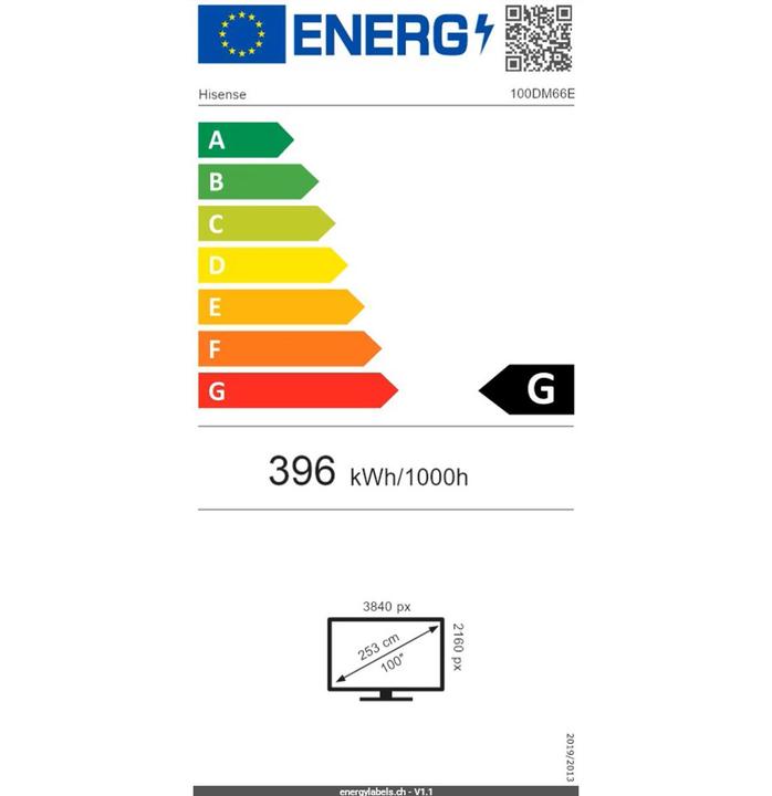 Energy Label Hisense Signage Display 100DM66E 100", 24/7, UHD, 500cd/m (3860 x 2160 pixels, 100")