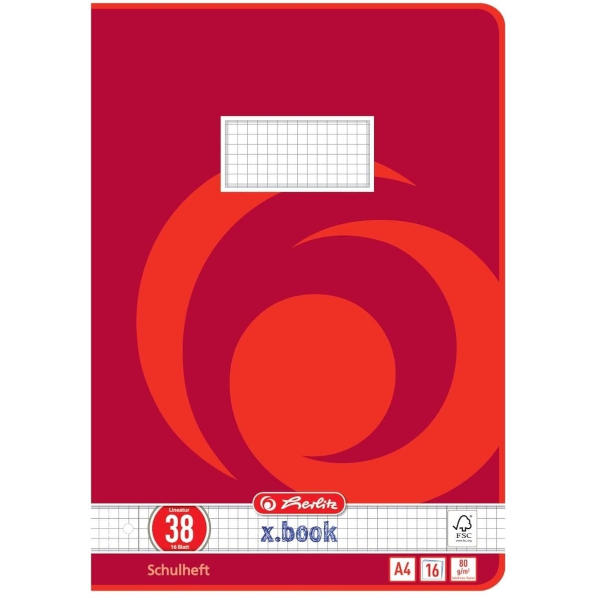 Herlitz, Heft + Block, Schulheft x.book, DIN A4, Lineatur 38 / kariert (A4, Kariert, Harter Einband)