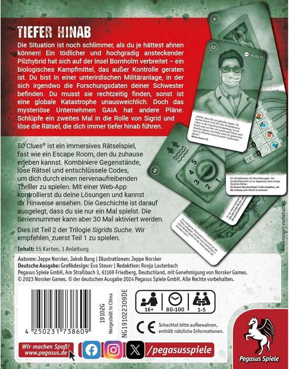 Actual product image Pegasus 50 Clues - Deeper down (Sigrid's quest, part 2 of 3) (German)