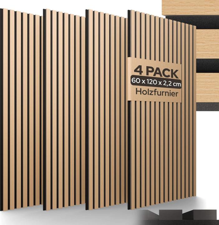 Arebos 4er Set Akustikpaneele Holzoptik (60 x 120 cm)