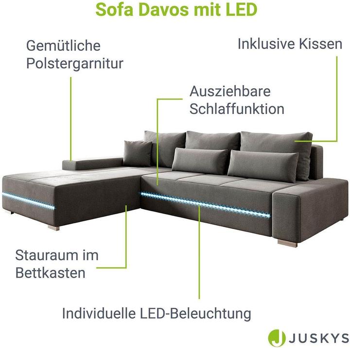 Produktbild Juskys Sofa Davos Links (2-Sitzer)