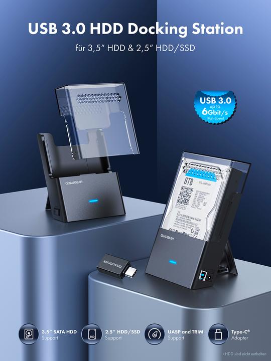 Immagine prodotto Graugear Contenitore dock per HDD/SSD da 3,5"/2,5", USB3.2 Gen1 (USB-C, 1 porzione)