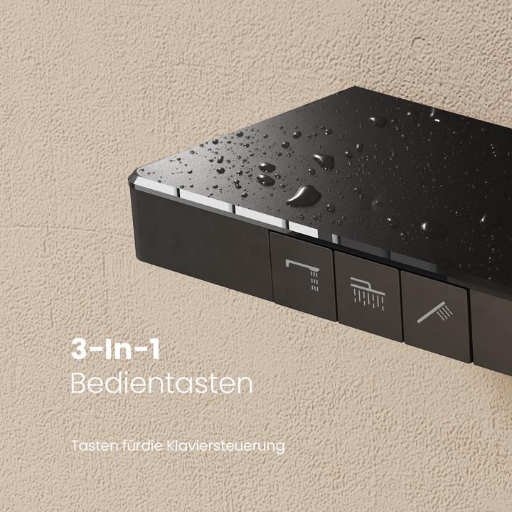 Actual product image Emke Thermostatic Shower System with Overhead Rain Shower, Hand Shower, and Lower Outlet, Black