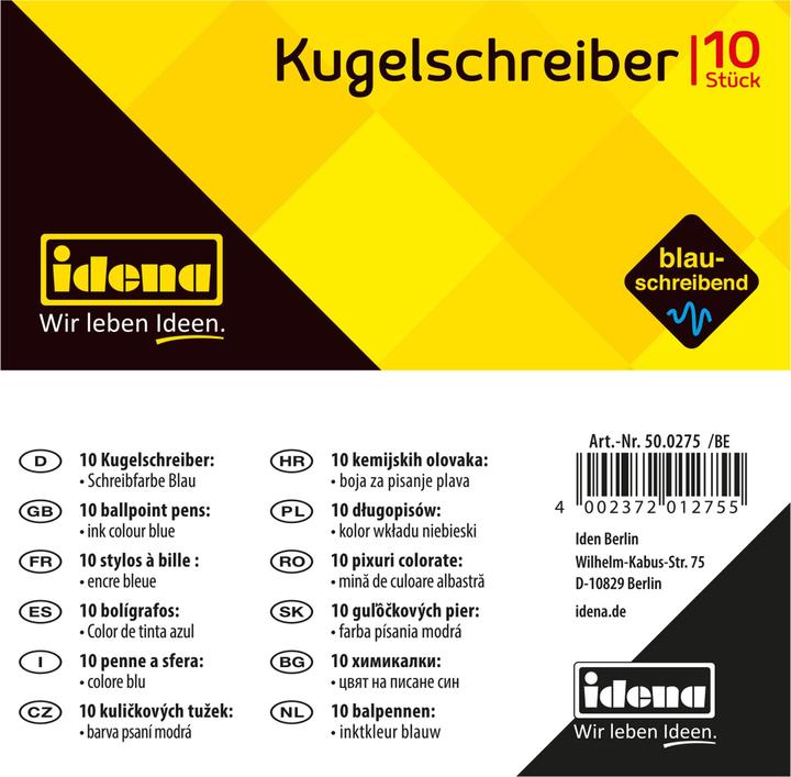 Productafbeelding Idena 500275 - Balpen, 10 stuks, blauwschrijvend (Veelkleurig, 10x)