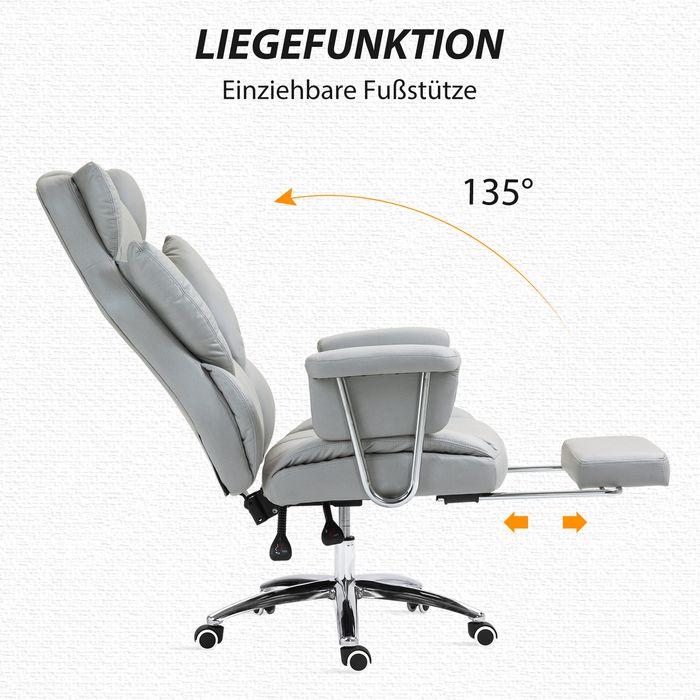 Produktbild Swisshandel24 Bürostuhl mit Liegefunktion, ergonomisch Schreibtischstuhl, Drehstuhl Hellgrau
