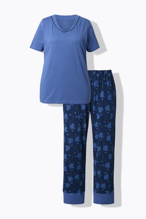 Produktbild Ulla Popken Pyjama, Blüten, V-Ausschnitt, Halbarm (58, 60)