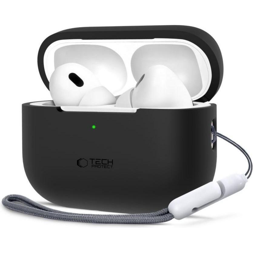 Tech-Protect Silicone Case for Apple AirPods Pro 1 / 2 - Black (Kopfhörer Hülle), Kopfhörertasche + Schutzhülle, Schwarz