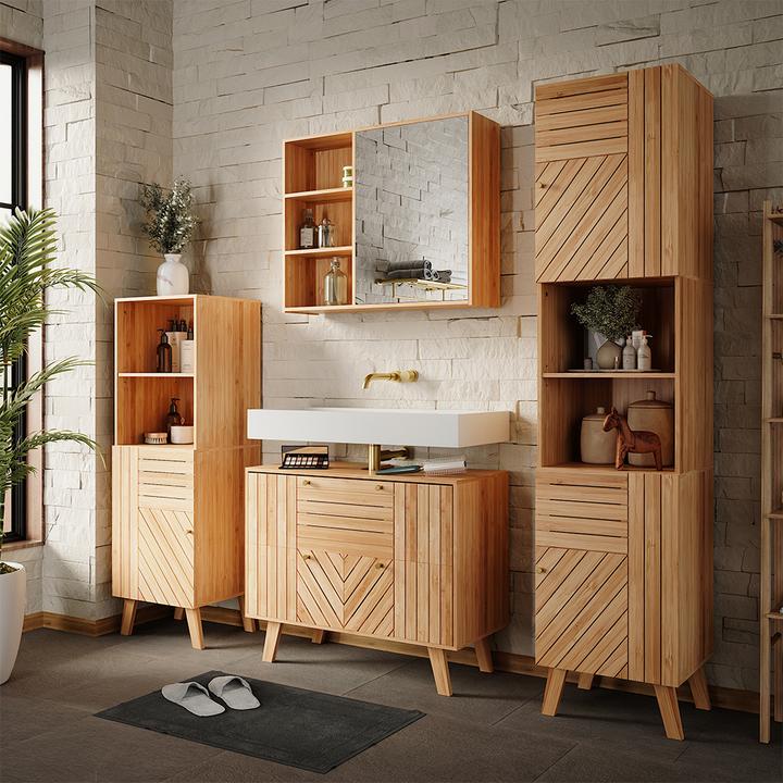 Immagine prodotto Vicco Waschbeckenunterschrank Lucie, Bambus, 80 x 65 cm mit 2 Schubladen (80 x 36 x 65 cm)