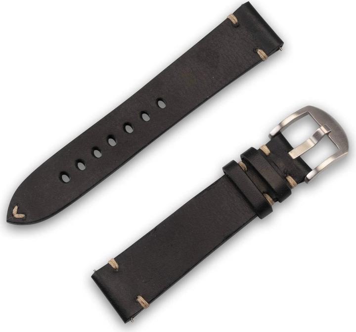Actual product image JT Berlin Watchband Alex II Vintage | Universal 20mm | black - stainless steel | M | 10844 (10844) (Leather, Stainless steel)
