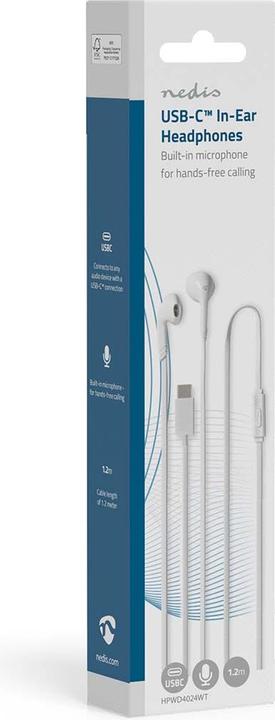 Actual product image Nedis Kopfhörer mit Kabel | USB-C™ | Kabellänge: 1.20 m | Eingebautes Mikro | Lautstärke-Regler | We (Cable)
