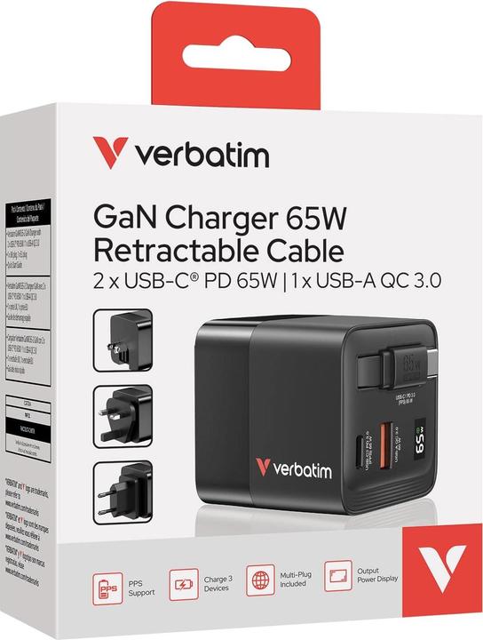 Produktbild Verbatim GaN Charger Retractable Cable (65 W)