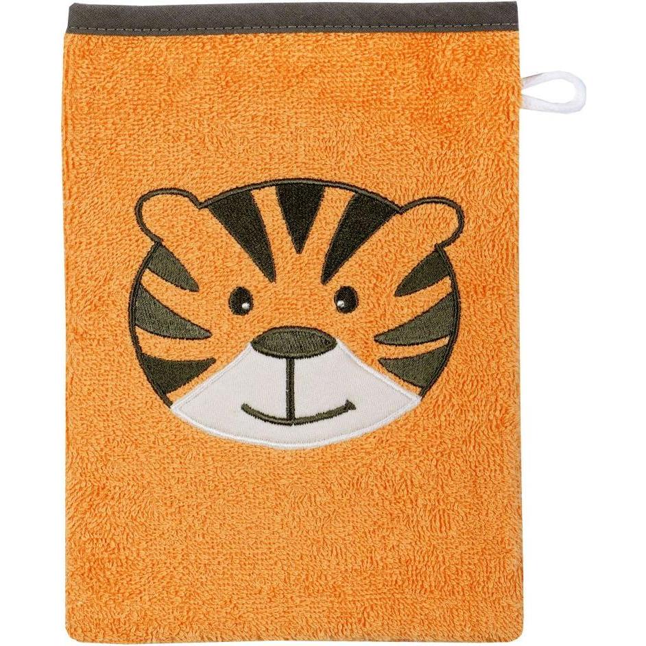 Wörner, Babybadetuch, Baby-Waschlappen & Waschhandschuhe Waschhandschuh - Stickerei Tiger - Orang