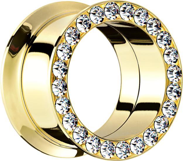 Actual product image Star Piercing Flared Tunnel gold plated with crystal silver (without brass, Surgical steel 316L)