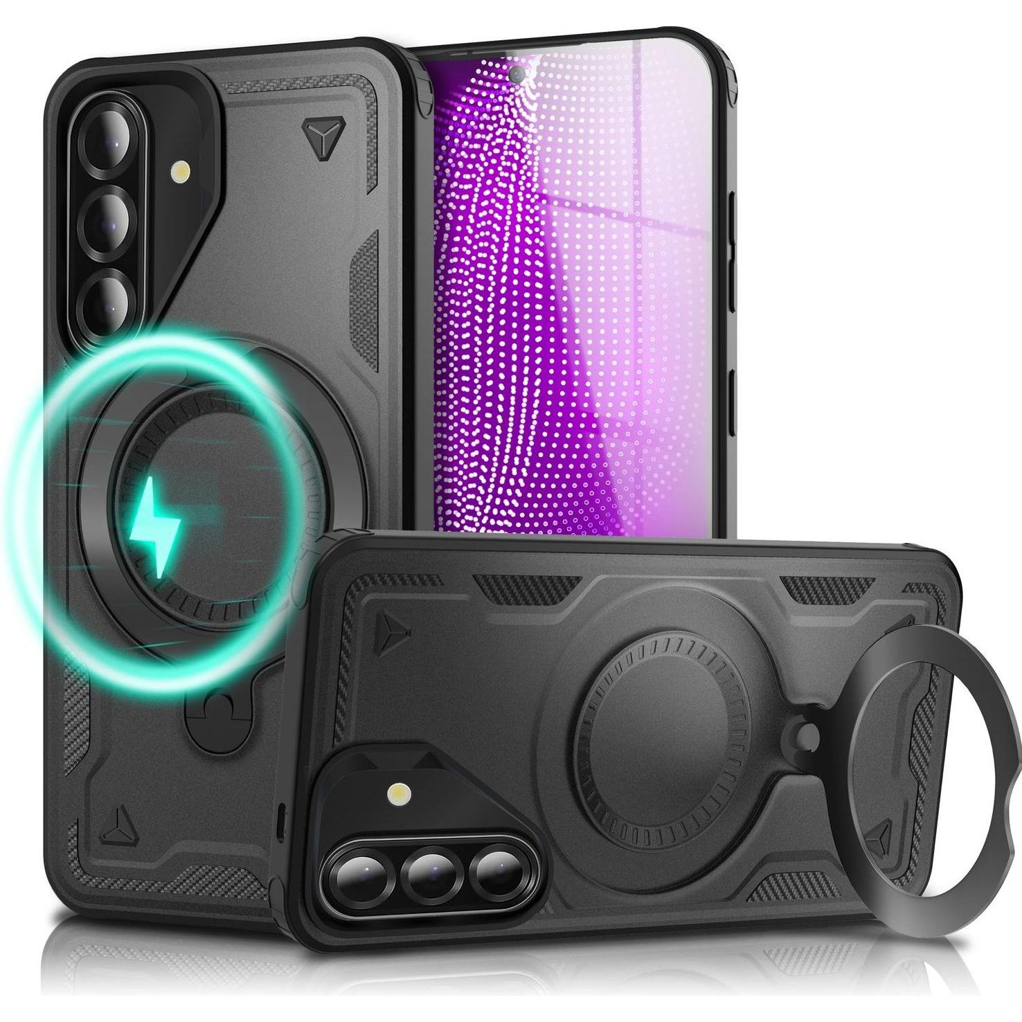 Nalia Stormguard - Stabile Panzer Hülle mit MagSafe & 360-Grad Ringhalter - Military Cover (Samsung Galaxy A36), Cover smartphone, Nero