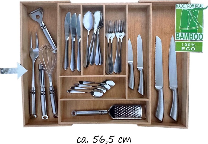 Produktbild Mojawo Ausziehbarer Bambusholz Besteckkasten - 46 x 34-56.5 x 6 CM