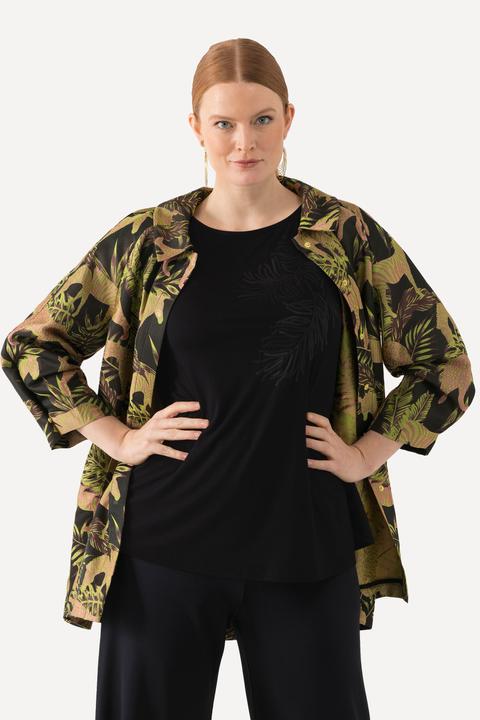 Actual product image Ulla Popken Sequined Leaf Motif 3/4 Sleeve Tee (42, 44)