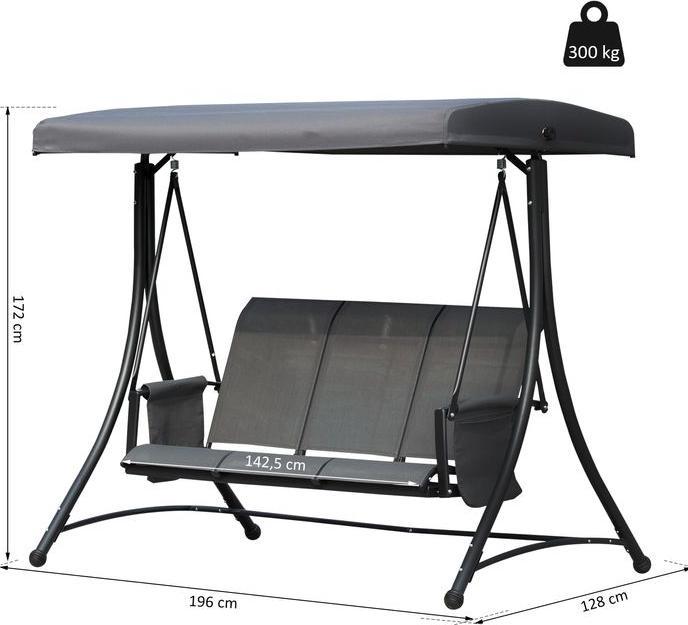 Image du produit Swisshandel24 Balançoire hollywoodienne 3 places, balançoire de jardin avec toit solaire, banc de balançoire avec