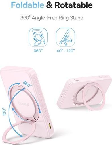 Productafbeelding Baseus powerbank with stand PicoGo Qi2 5000mAh 20W (pink) (5000 mAh, 20 W, 18.50 Wh)