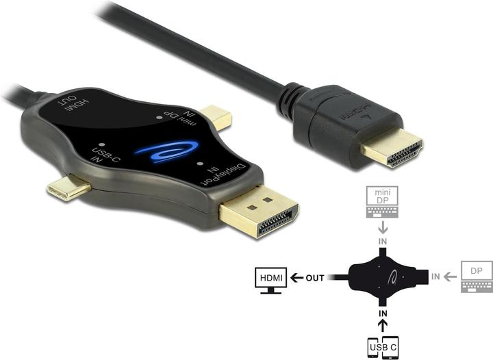 Image du produit Delock HDMI (Typ A) — DisplayPort| Mini DisplayPort| USB Typ C (1.75 m)