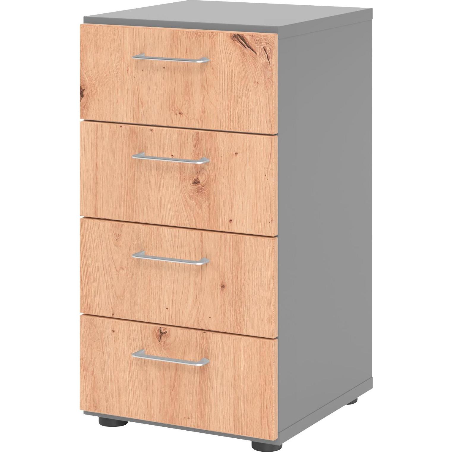 0, Aktenschrank, Regal 2OH, 4 Schübe, BS Graphit/Asteiche