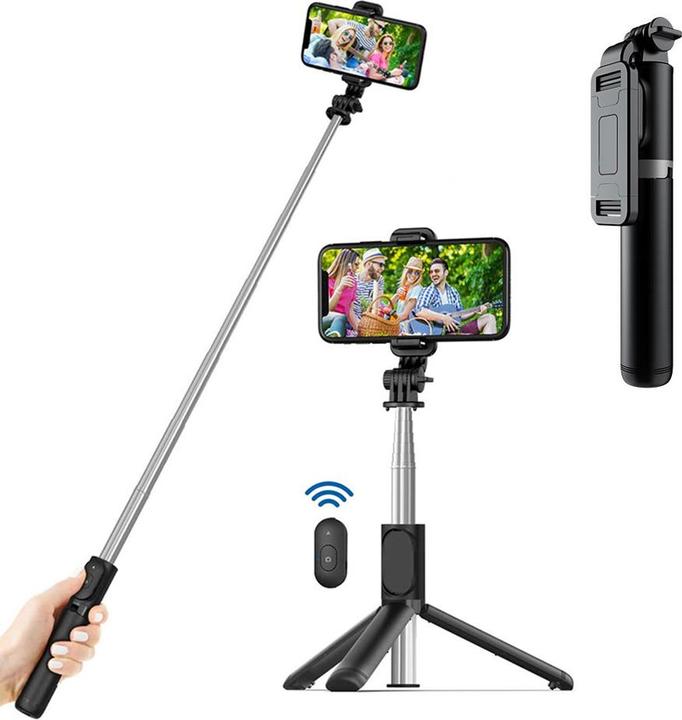 Techsuit - Selfie Stick (Q01) - with Bluetooth Remote Control and Stable Tripod Mount, 101cm - Black