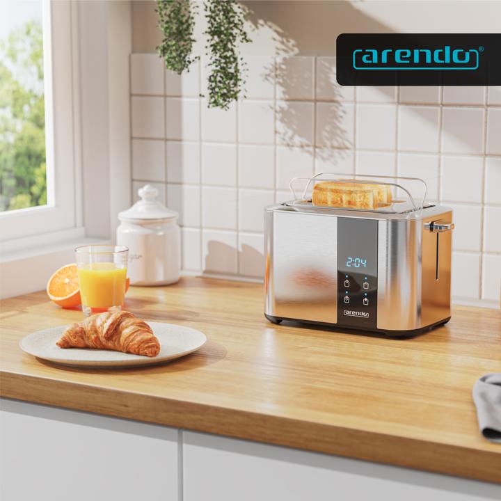 Image du produit Arendo Toaster 2 Scheiben Edelstahl, Doppelwand, Brötchenaufsatz, Krümelschublade, Touchdisplay, 850 W