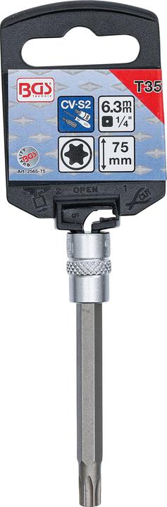 Actual product image BGS Bit Socket length 75 mm 6.3 mm (1/4") Drive T-Star (for Torx) T35 (Inner square)
