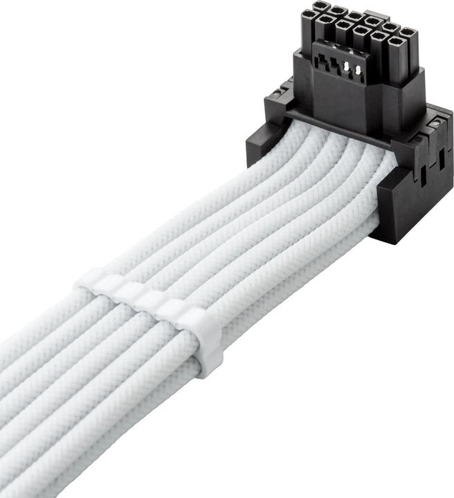 Produktbild CableMod Universal Pro ModMesh 16-Pin zu 16-Pin-Kabel, 90° Anschluss, Sleeved, StealthSense - weiss (16 pin PCI-Express)