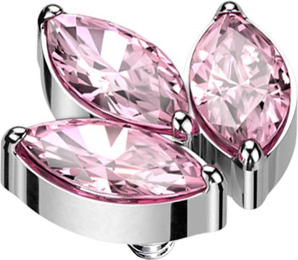 Produktbild Star Piercing Dermal Anchor silber drei Ovalen Kristalle pink (ohne Messing, Titan)