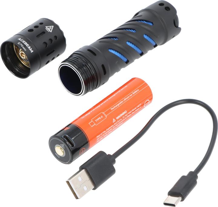Actual product image AceBeam E70 Mini LED-Taschenlampe mit 2.000 Lumen, CRI90+, inklusive Akku (11.10 cm, 2000 lm)